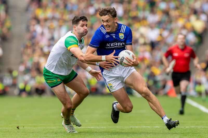 GAA All-Ireland Senior Football Championship Final: Kerry’s David Clifford with Brendan McCole of Donegal. Photograph: Morgan Treacy/Inpho