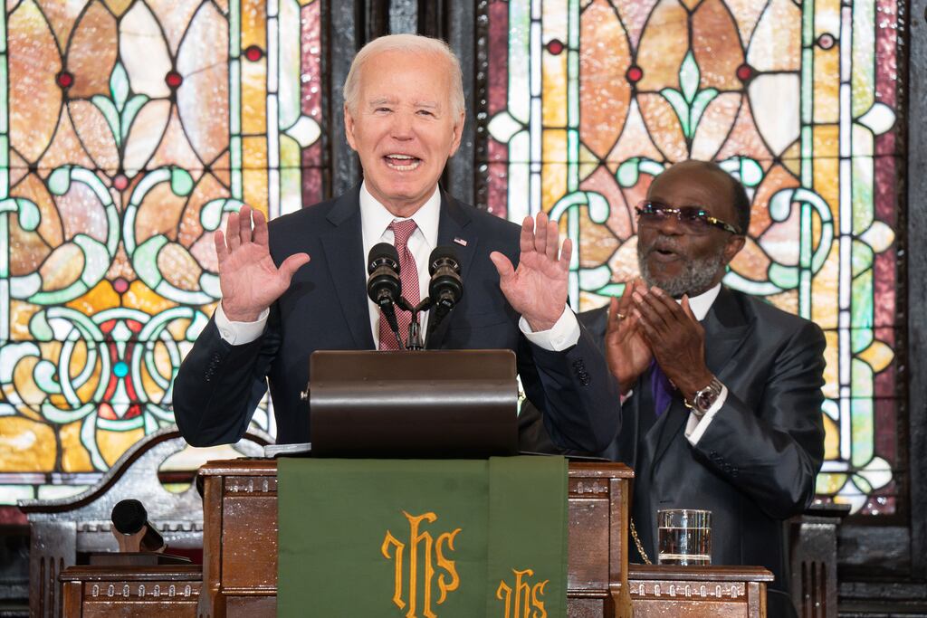 US president Joe Biden speaking during a campaign event at Emanuel AME Church on January 8th, 2024, in Charleston, South Carolina. In a race where many voters will be holding their nose as they insert their vote in the ballot box, his likability is a key differentiation. Photograph: Sean Rayford/Getty Images