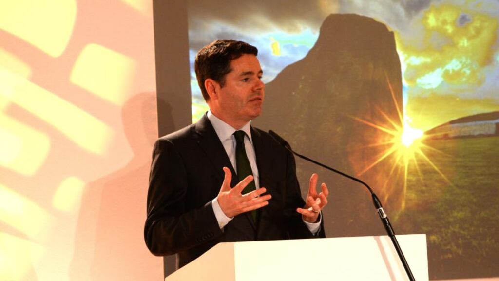 Minister for Tourism Paschal Donohoe speaking at the launch of Ireland’s Ancient East at the RDS on Tuesday. Photograph: Cyril Byrne/The Irish Times