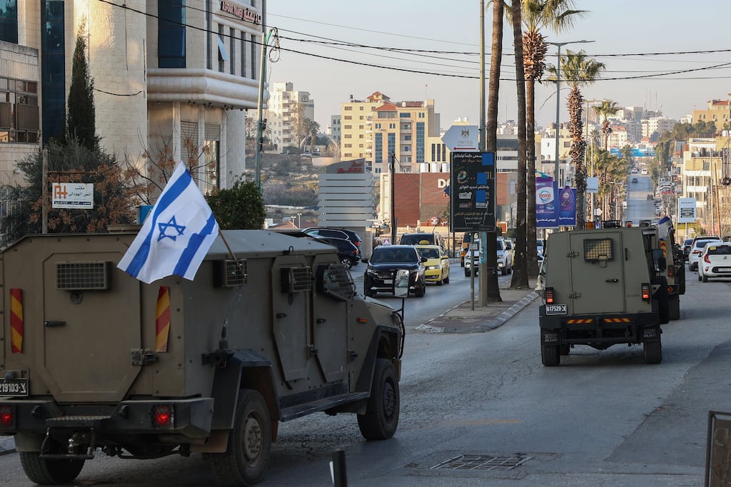 Israeli army vehicles during a military raid in Ramallah in the occupied West Bank. Photograph: Zain Jaafar/AFP