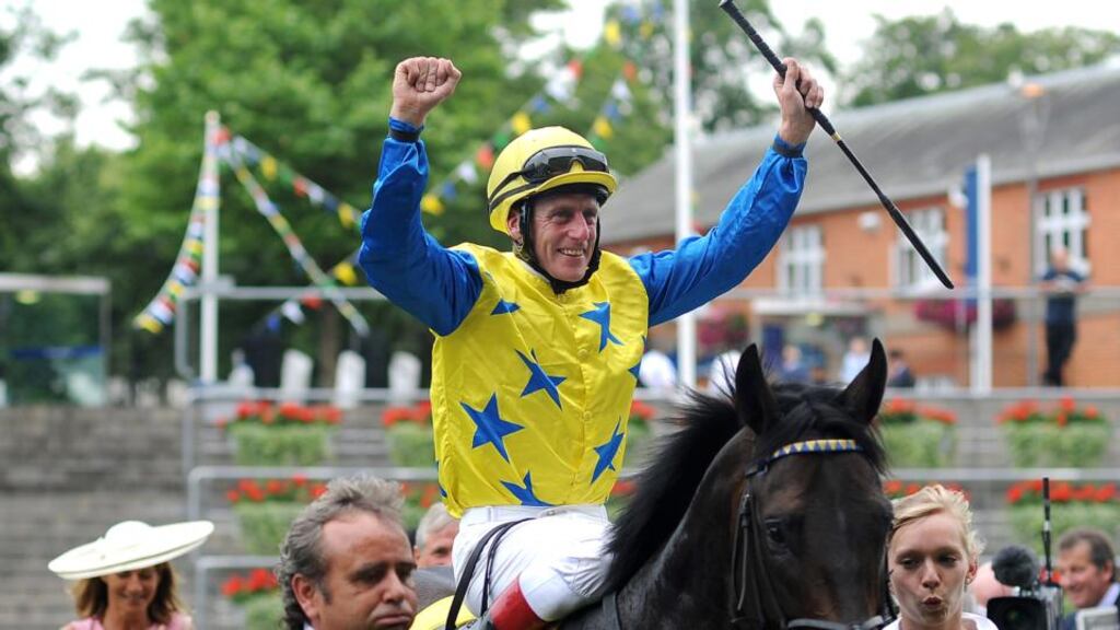 Johnny Murtagh, pictured here  celebrating his victory  on Novellist in the  The King George VI and Queen Elizabeth Stakes at Ascot last July, will retire from  riding to concentrate on his training career. Photograph: Charlie Crowhurst/Getty Images