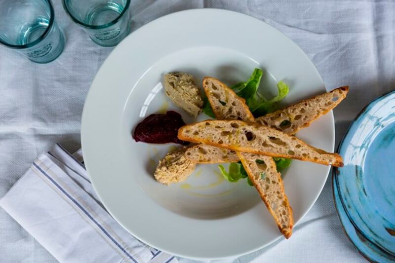 Flat bread with olive oil and pink salt. Photograph: Emma Jervis Photography