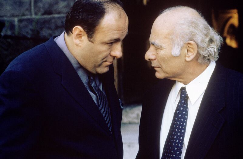 James Gandolfini as Tony Soprano and Burt Young as Bobby "Bacala" Baccalieri, Sr. act in a scene in HBO's hit television series, The Sopranos. Photograph: HBO