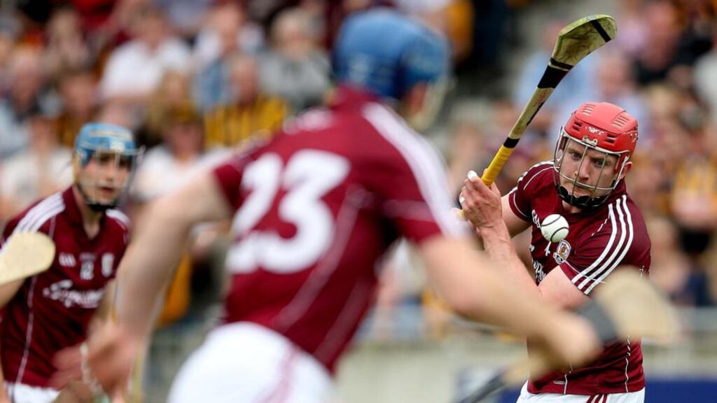 Galway’s Joe Canning scores a late penalty during last Sunday’s exciting Leinster senior hurling semi-final against Kilkenny at O’Connor Park. Photo: James Crombie/Inpho