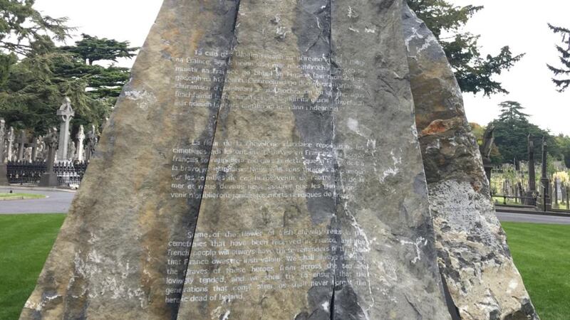 On November 13th, 2016, the French government unveils a memorial in Glasnevin Cemetery featuring a tribute from the first World War French officer Marshal Ferdinand Foch to Irish soldiers