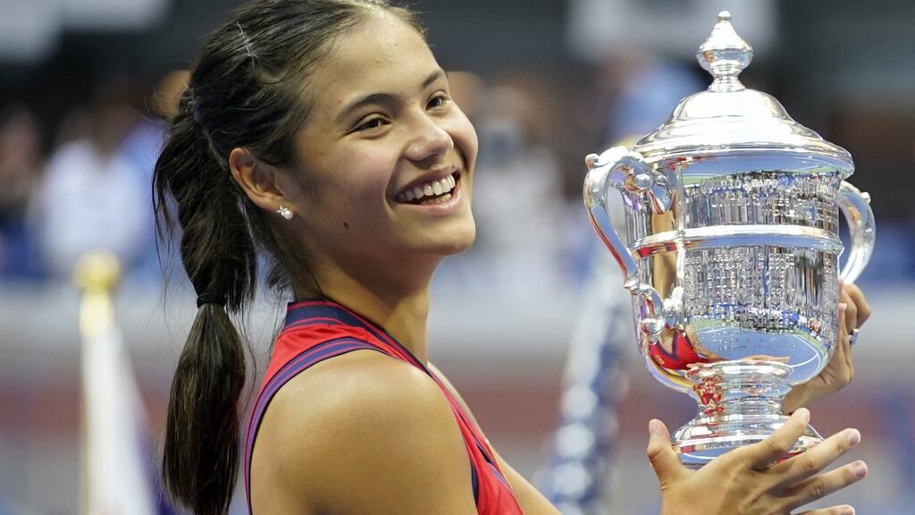 Emma Raducanu with the US Open trophy in September. Photograph: Zuma/PA Wire