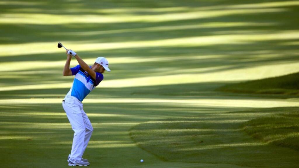 Troy Merritt plays a shot during a practice round for the WGC-Bridgestone Invitational at Firestone Country Club in Akron, Ohio. Photograph: Sam Greenwood/Getty Images