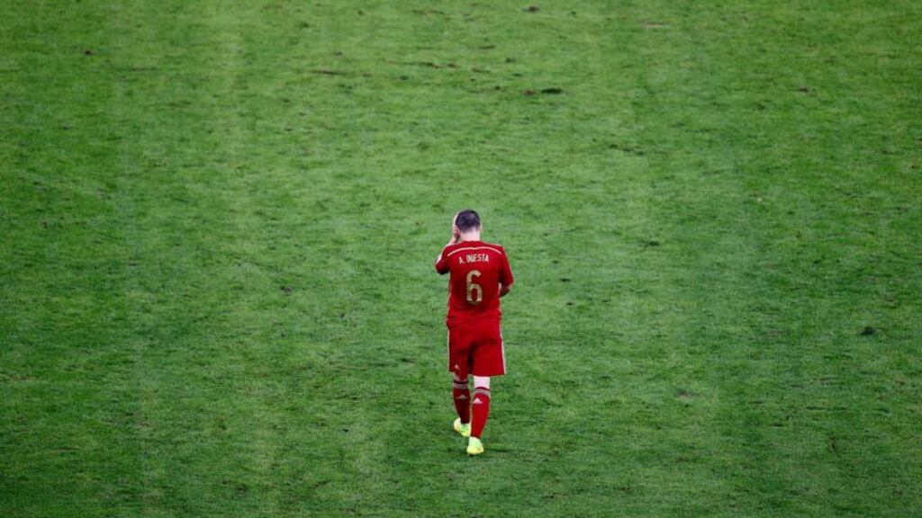 Spain’s Andres Iniesta  during the  match against Chile. Photograph: Ricardo Moraes/Reuters