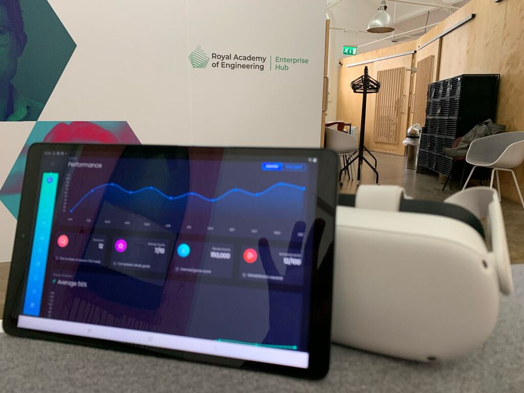 The eXRt virtual physiotherapy platform utilises a virtual reality headset and tablet