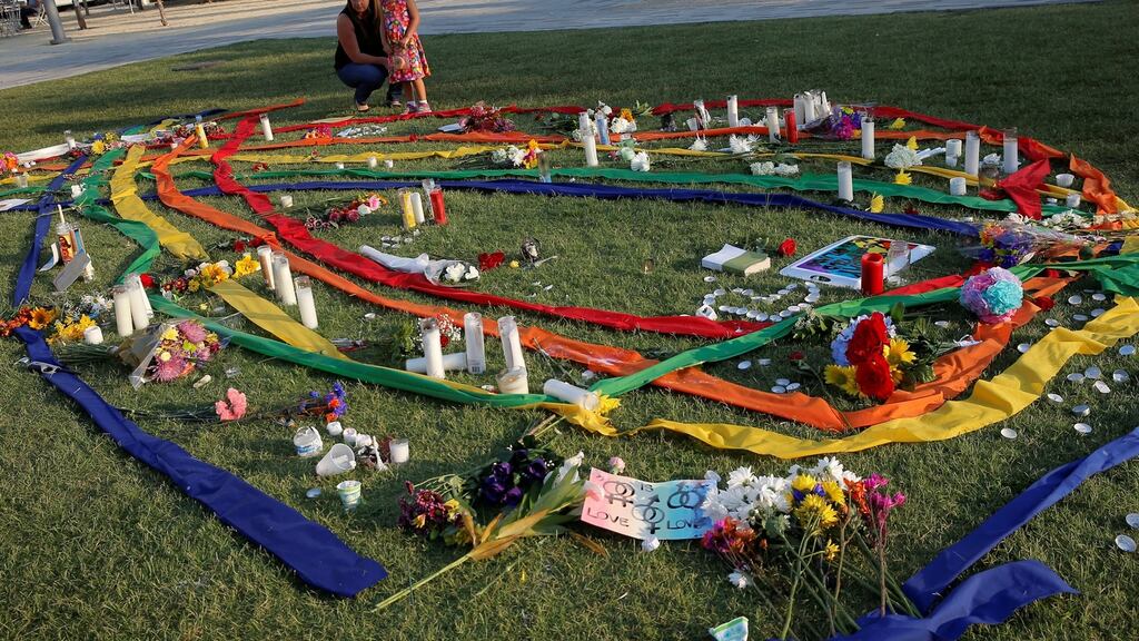 People at a vigil for victims of the shootings at the Pulse gay nightclub in Orlando, Florida, on June 14th, 2016. Photograph: Jim Young/Reuters