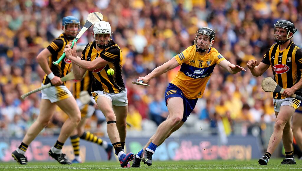 Kilkenny’s Cian Kenny in action against Tony Kelly of Clare during the All-Ireland semi-final at Croke Park. Photograph: Ryan Byrne/Inpho