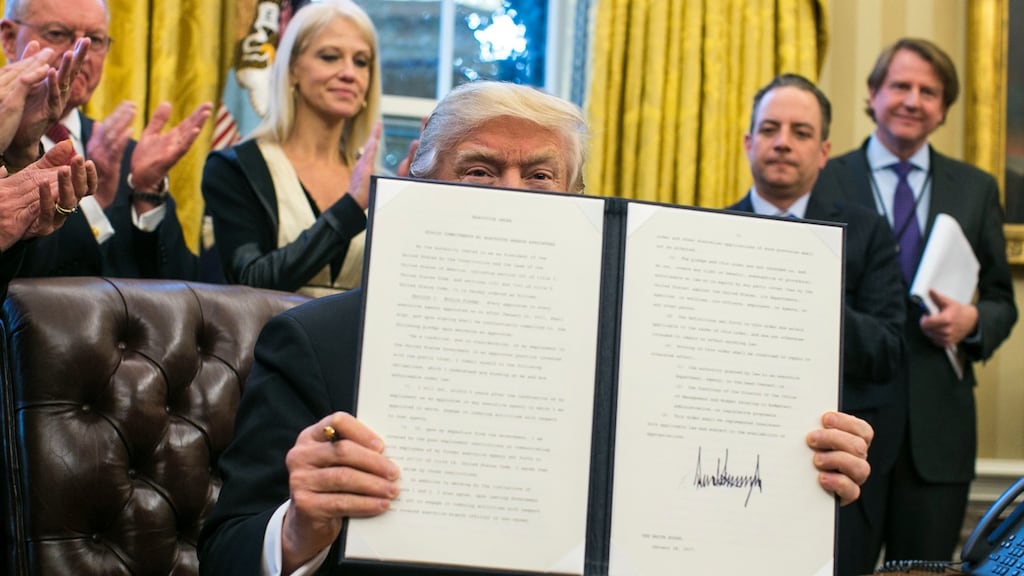 Donald Trump-induced trade disruptions are a possibility in 2017, says BlackRock’s Larry Fink. Photograph: Al Drago/The New York Times