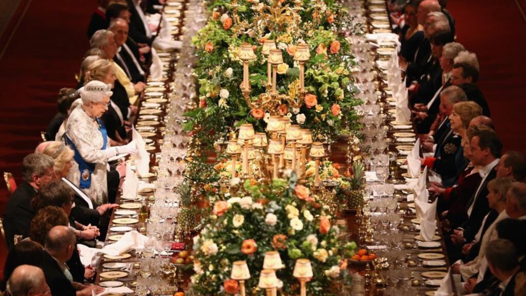 Nice spread: Guests listen to a speech by Queen Elizabeth II in honour of President Michael D Higgins. RTÉ’s coverage of the banquet would have benefited from a lighter touch. Photograph: Dan Kitwood/Getty Images