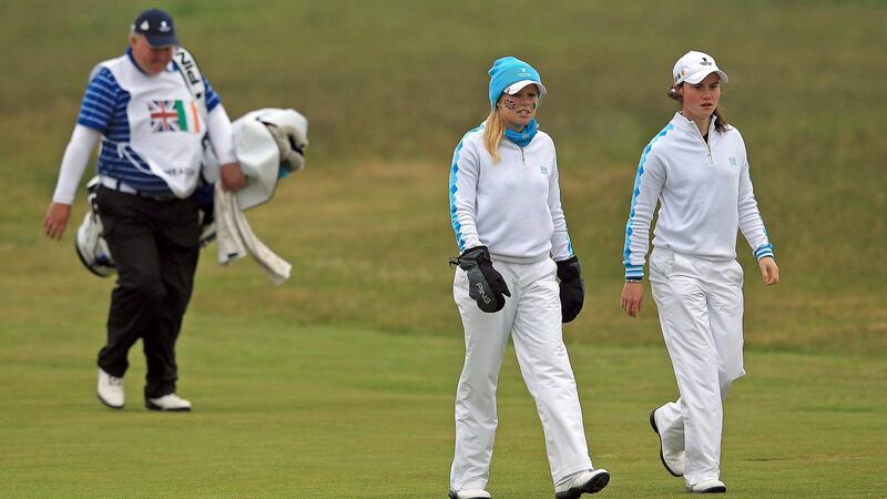Stephanie Meadow and Leona Maguire during the 2012 Curtis Cup. Photograph: Inpho/Getty