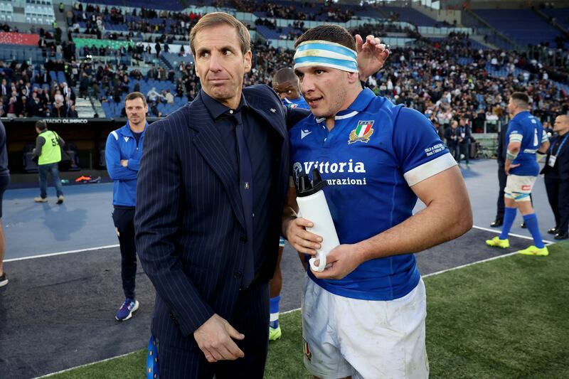 Head coach Gonzalo Quesada of Italy and Giacomo Nicotera of Italy. Photograph: Giampiero Sposito/Getty Images
