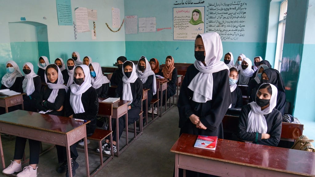 Classes for girls were set to restart in March until a last-minute reversal apparently on the orders of hardliners close to the supreme Taliban leader Mullah Haibatullah Akhundzada.. Photograph: Ahmed Sahel Arman/AFP via Getty Images