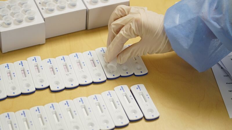 Antigen tests being administered at Dawn Farm. Photograph: Enda O’Dowd