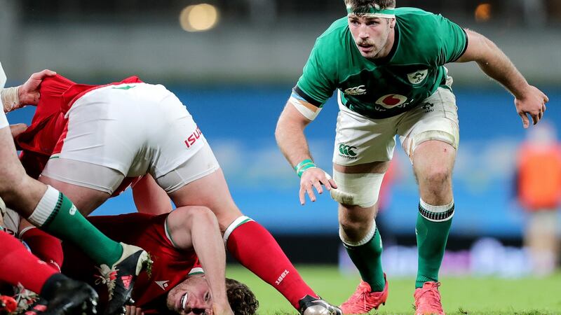 Ireland’s Caelan Doris adds to Ireland’s physicality this weekend. Photograph: Inpho