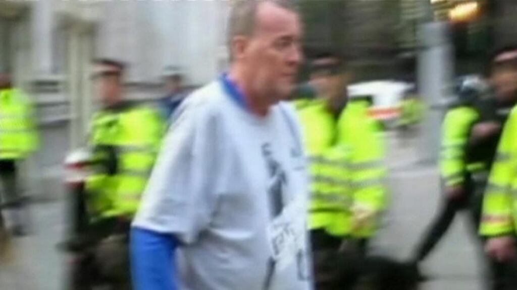 Still showing Ian Tomlinson before he was pushed by a police officer at the G20 protest Photograph: City of London Coroner’s Court/PA Wire