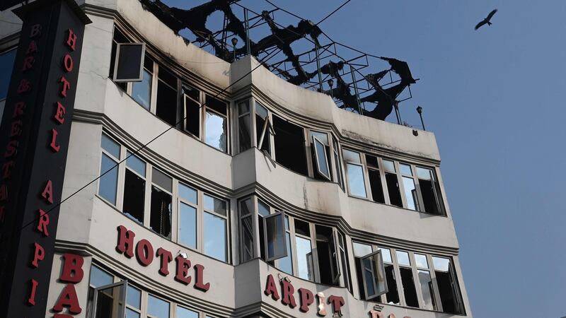 A general view shows the Hotel Arpit Palace after a fire broke out on its premises in New Delhi on Tuesday. Photograph: Prakash Singh/AFP/Getty Images