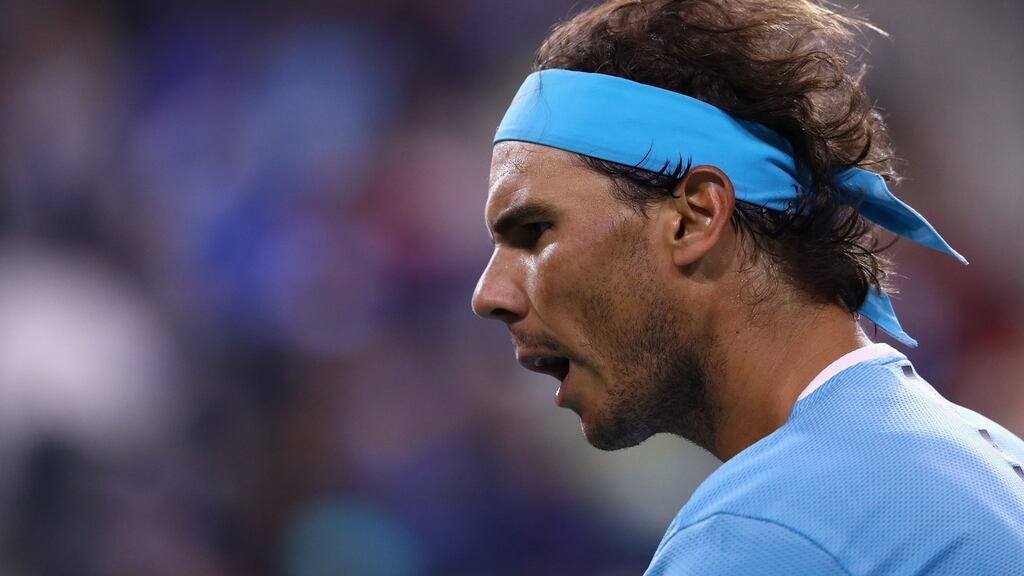 Rafael Nadal of Spain looks on in his match against Gilles Muller of Luxembourg during day seven of the BNP Paribas Open at Indian Wells Tennis Garden. Photograph: Julian Finney/Getty Images