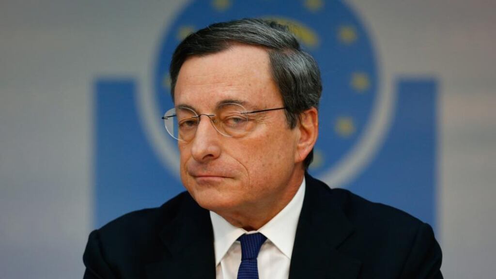 European Central Bank president Mario Draghi at the monthly ECB news conference in Frankfurt yesterday. Photograph: Ralph Orlowski/Reuters