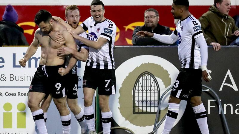Patrick Hoban celebrates one of his two goals against Sligo. Photograph: Laszlo Geczo/Inpho