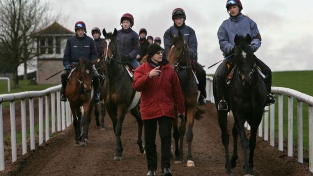 Trainer Aidan O’Brien during early morning exercises for two-year-old colts at Ballydoyle
