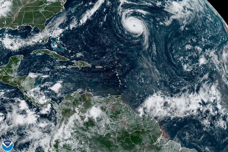 Hurricane Nigel gathers strength in the Atlantic Ocean. Photograph: NOAA via AP/PA