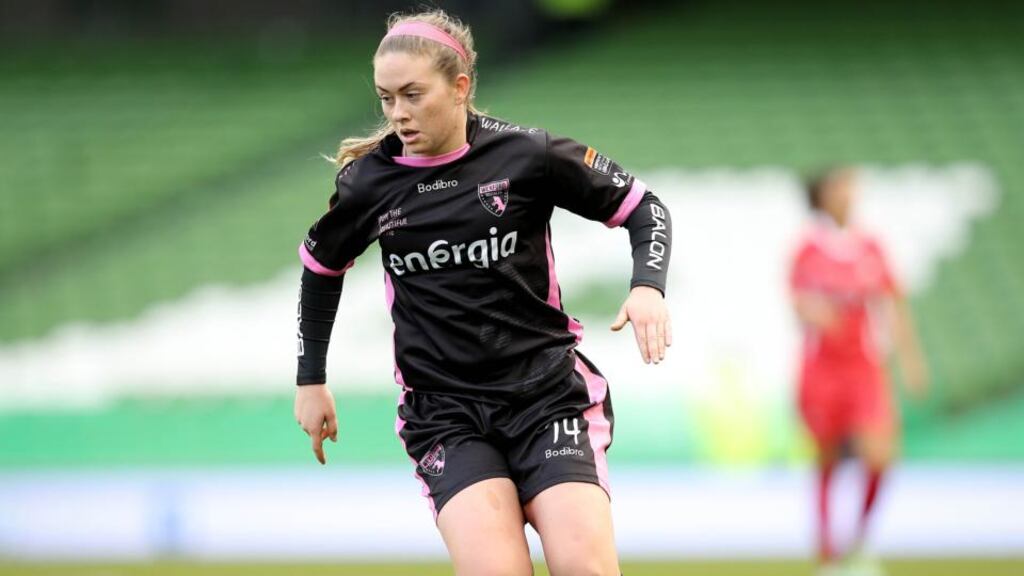 Emma Hansberry scored Wexford Youths’ first goal in the 2-0 win over Peamount United that secured the Continental Tyres Women’s National League at Ferrycarrig Park. Photograph: Ryan Byrne/Inpho