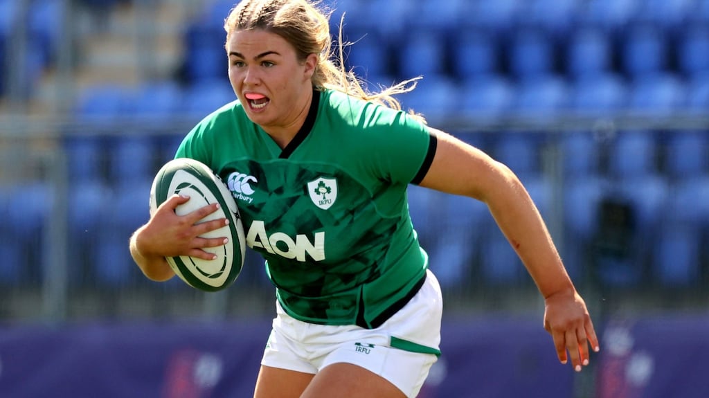 Dorothy Wall in action during Ireland’s Women’s Six Nations third-place playoff against Italy at Energia Park in Donnybrook. Photograph: Billy Stickland/Inpho
