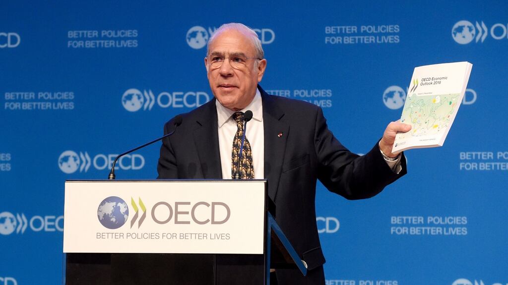 OECD secretary general José Angel Gurria at the launch of the agency’s latest economic outlook in Paris. Photograph: Getty