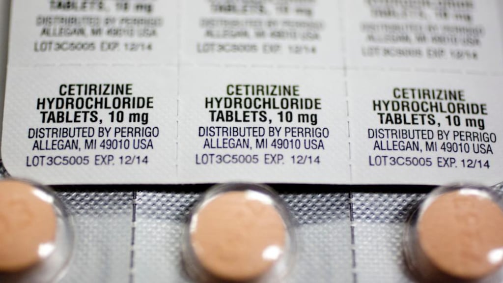 Blister packs of over-the-counter allergy medicines, manufactured by Perrigo. Perrigo agreed to buy Irish drug company Elan for $8.6 billion in 2013, thereby gaining a low-tax base for international expansion. Now it is being cited as a potential acquisition target for larger companies looking to pursue a similar strategy. Photograph: Andrew Harrer/Bloomberg