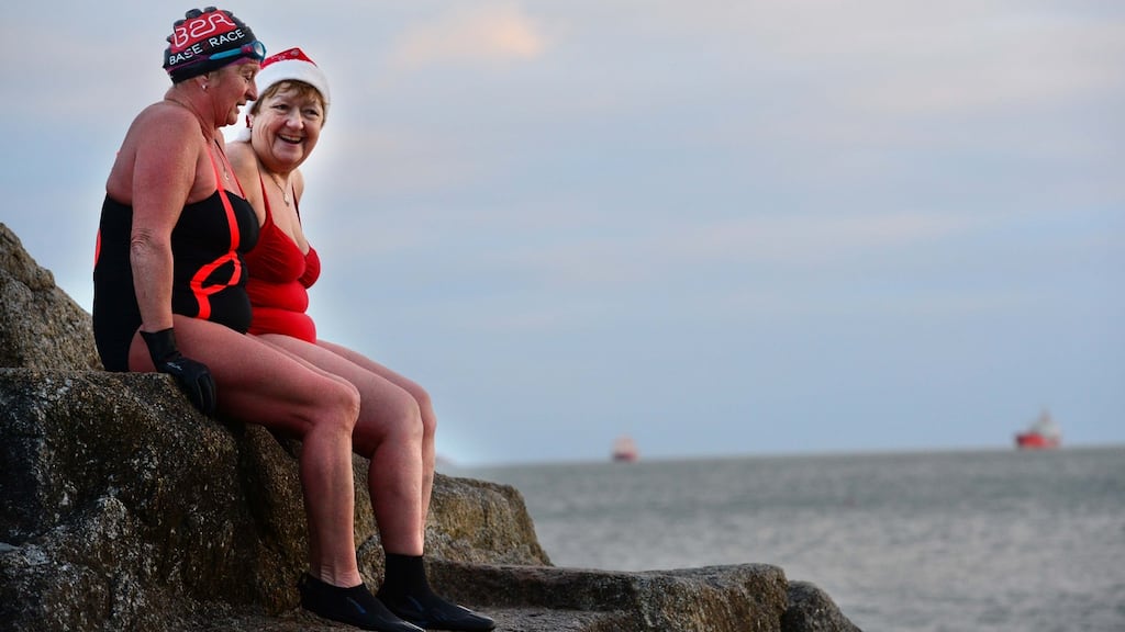 The Christmas Day swim at the Forty Foot, Sandycove, Dublin last year. Photograph: Dara Mac Dónaill