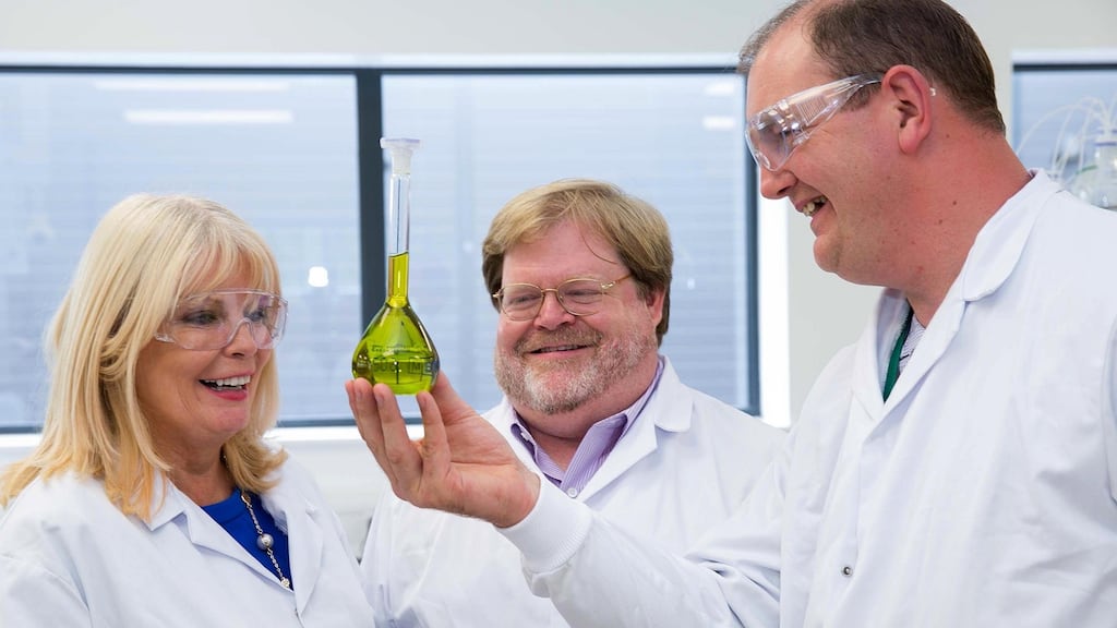 Minister for Jobs, Enterprise and Innovation Mary Mitchell O’Connor visiting the laboratory of Jazz Pharmaceuticals – she is one of two ministers with innovation in the job title. Photograph: Shane O’Neill