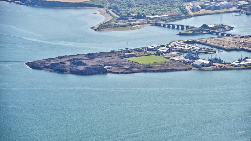A file image showing the industrial waste (centre left) from the abandoned steel plant at Haulbowline. Photograph: Michael Mac Sweeney/Provision
