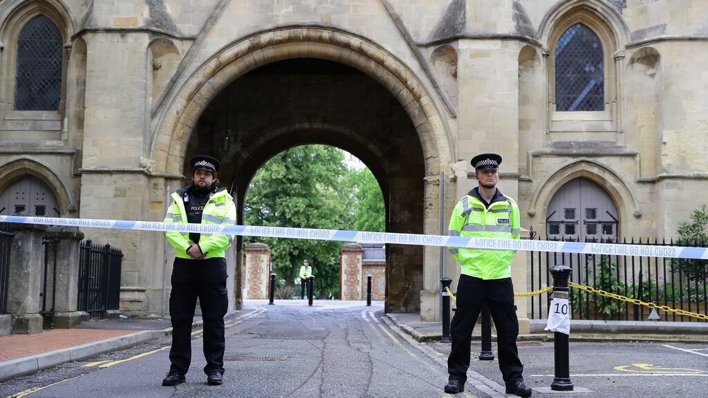 Police guard an entrance to Forbury Gardens on June 21st in Reading, England. A lone attacker targeted groups of people socialising in Forbury Gardens stabbing them in the neck in what police are treating as a terror incident. Photograph: Richard Heathcote/Getty