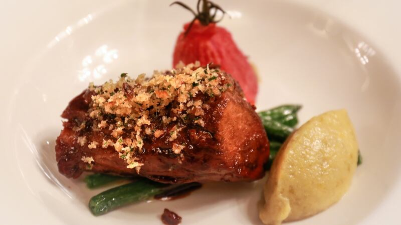 Braised lamb neck with tomato, rosemary and courgette confit