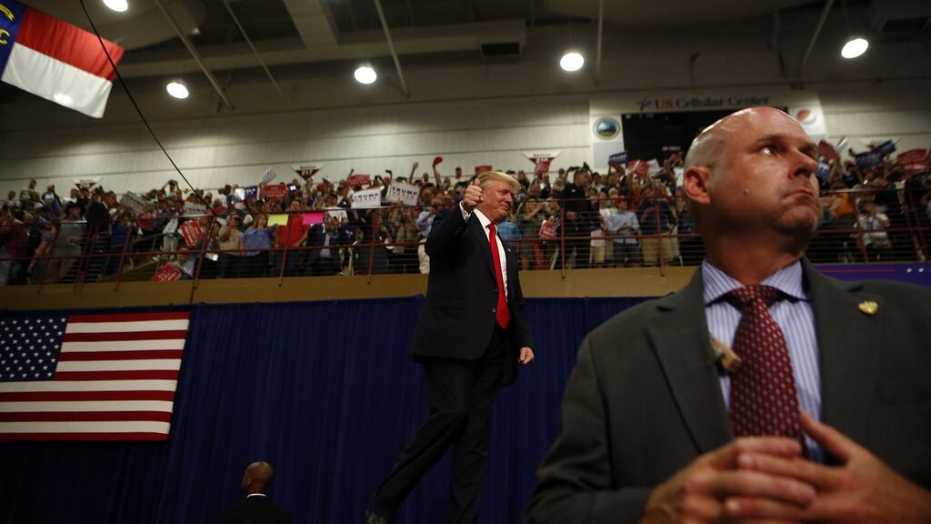 Republican presidential candidate Donald Trump arrives to speak to supporters at a rally in Asheville, North Carolina. Photograph: Brian Blanco/Getty Images