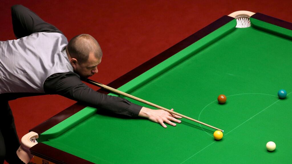 Barry Hawkins in action during his World Championship quarter-final against Ronnie O’Sullivan at the Crucible Theatre in Sheffield. Photograph: Tim Goode/PA Wire