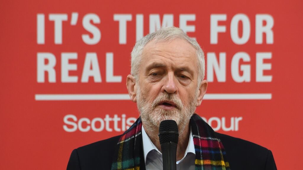 Britain’s Labour Party leader Jeremy Corbyn speaks as he visits the Heart of Scotstoun community centre in Glasgow, last week. Photograph: Andy Buchanan/AFP