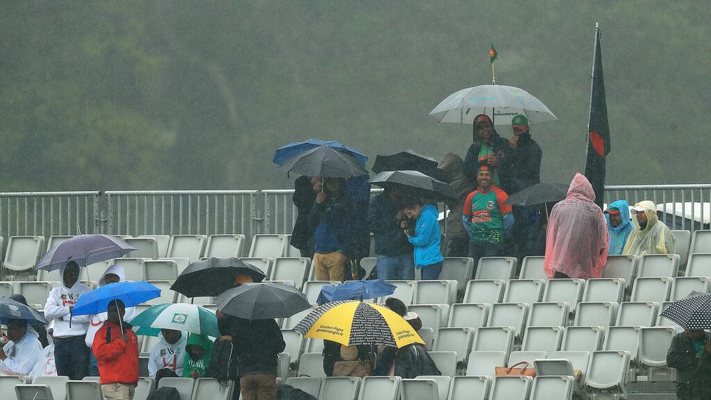 Rain stopped play after 31.1 overs of Ireland’s opening ODI clash with Bangladesh at Malahide. Photograph: Donall Farmer/Inpho