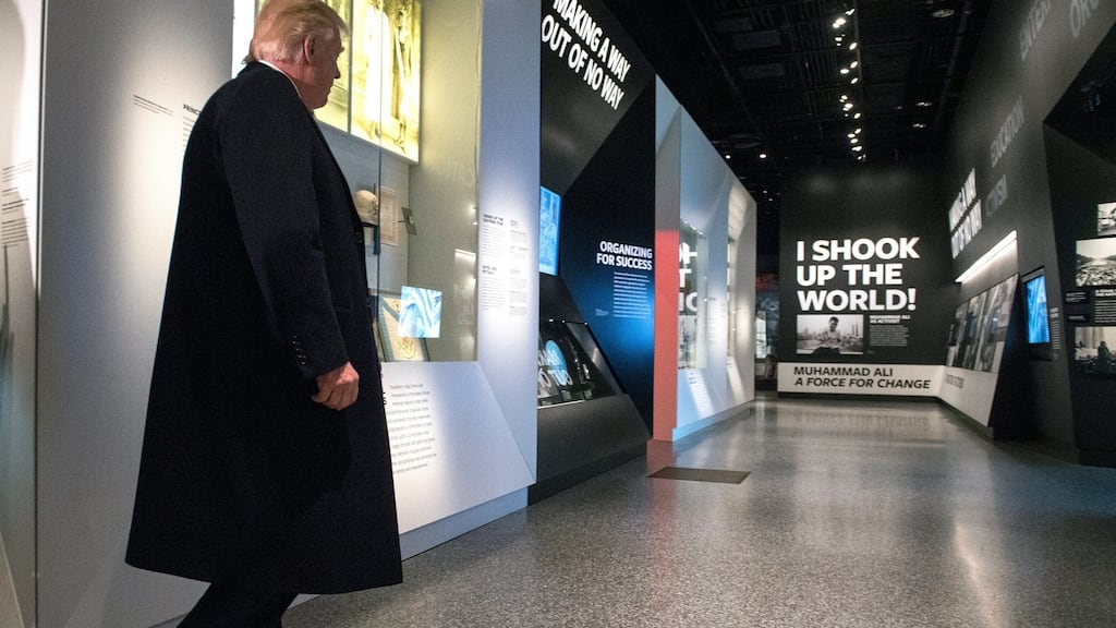 US president Donald Trump tours the Smithsonian National Museum of African American History and Culture in Washington today. Photograph: Kevin Dietsch/EPA