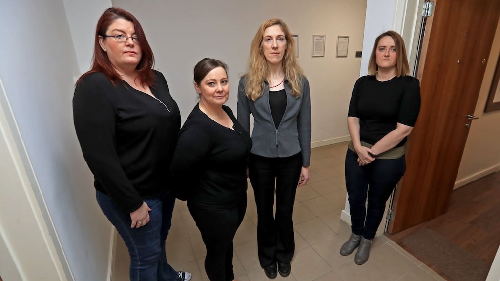 From left are Barbara Byrne, Hazel Gleeson, Mai Barrett and Joanne Tyrrell at Marrsfield Avenue apartments in Dublin. Photograph: Donall Farmer/The Irish Times