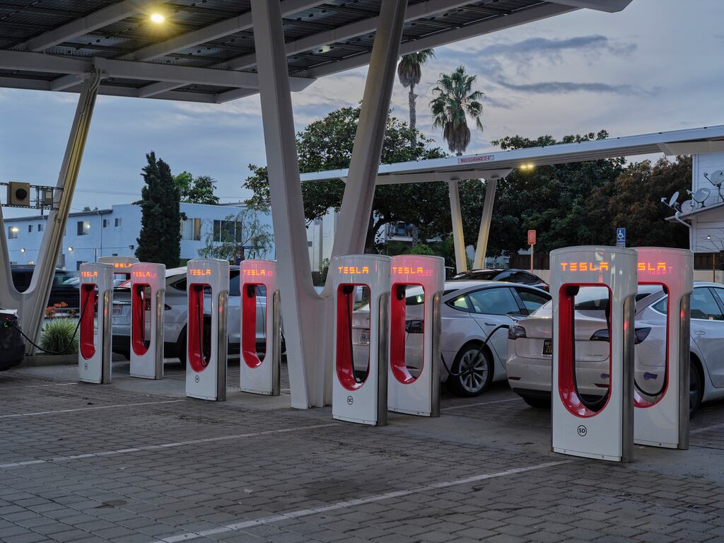 A Tesla charging station in California. Is the company's market value justified? Photograph: Philip Cheung/The New York Times