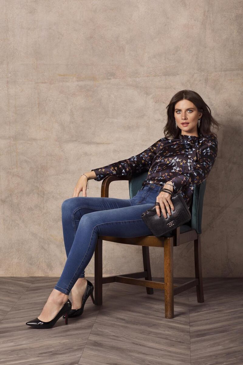 Side neck tie blouse €39, shape up jeans €34.99 Vero Moda. Photograph: Naomi Gaffey