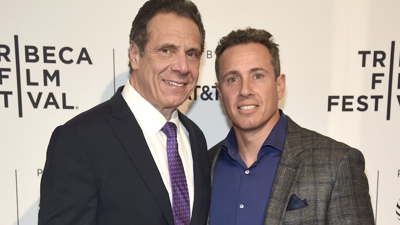 Former New York Governor Andrew Cuomo and   CNN anchor Chris Cuomo. Photograph:  Kevin Mazur/Getty Images for HBO