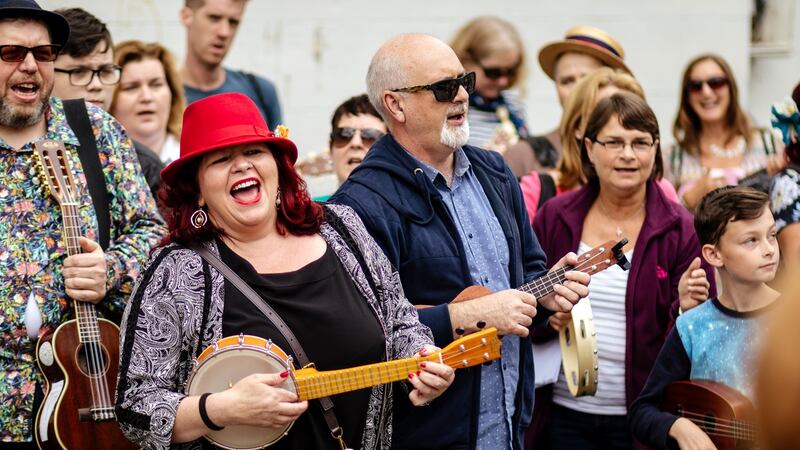 Sheilagh Fox rocking it out at the Ukulele Hooley in Dún Laoghaire. Photograph: David Ramalo
