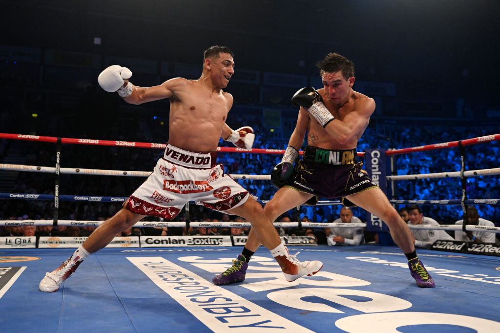 Luis Alberto Lopez punches Michael Conlan during their IBF world featherweight title fight at The SSE Arena Belfast on Saturday night in Belfast. Photograph: Charles McQuillan/Getty Images
