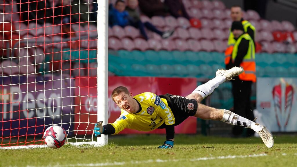 Bohemians’ goalkeeper Shane Supple is unable to stop the deflected effort of Cork’s Graham Cummins from giving City the lead at Turner’s Cross. Photograph: Conor Wyse/Inpho